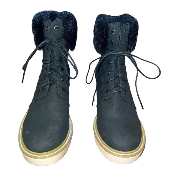 NEW Nicole Miller Faux Fur Cuff Wedge Boot Black - Picture 3 of 4